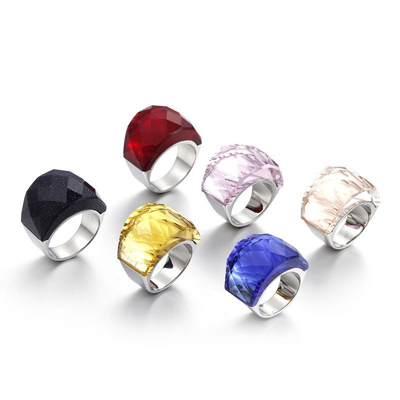 Anillo de oro de 18 quilates con baño electrolítico al vacío de Kemstone y cristal multicolor, diseño de estética simplificada KR31887-K