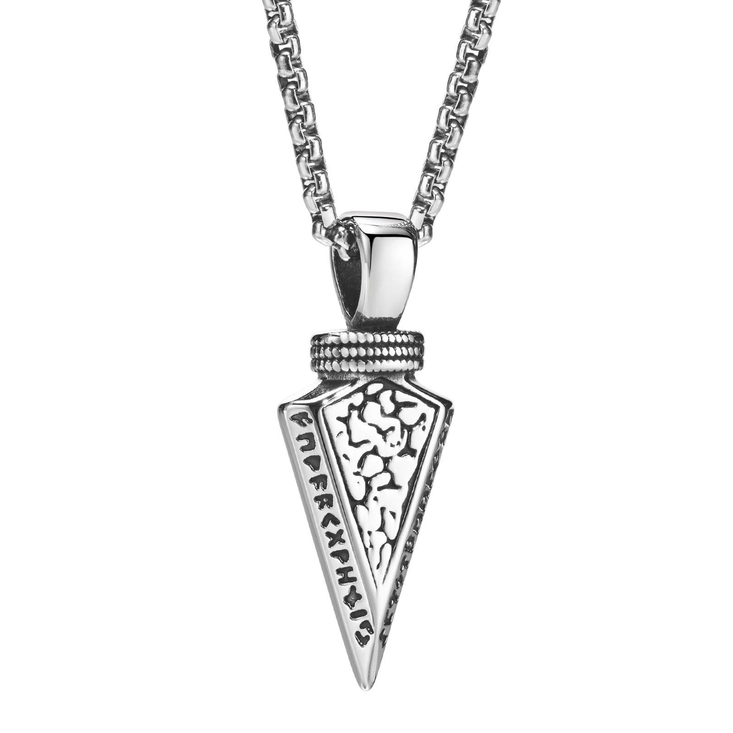 Kemstone Viking Arrowhead Pendant for Men – Stainless Steel Norse Necklace in Silver or Black, Gothic Street Style PN-1859