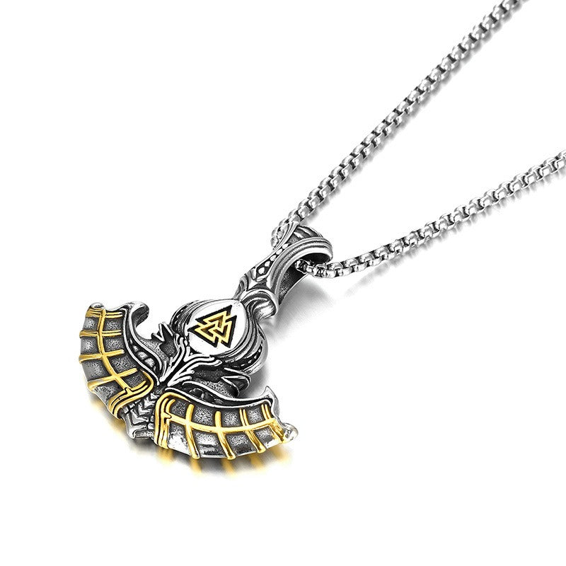 Kemstone Viking Axe Pendant – Norse Rune Engraved Stainless Steel Necklace for Men KP130641