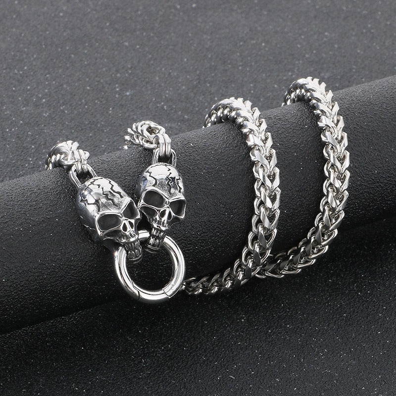 Kemstone Dragon & Skull Clasp Chain Necklace β 6mm Stainless Steel Viking Punk Style KN290995-Z