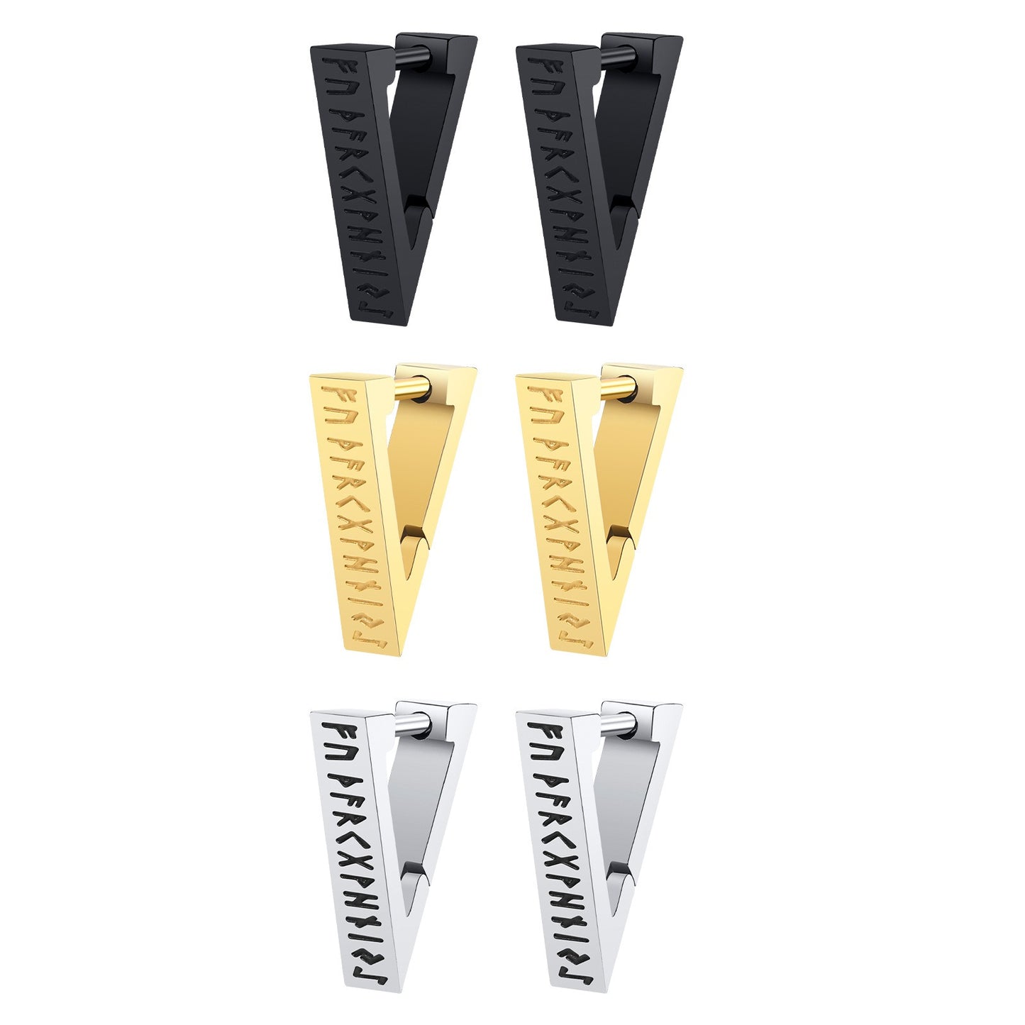 Kemstone Viking Rune Ear Cuff – Stainless Steel Triangle Symbol Jewelry for Men EH-524