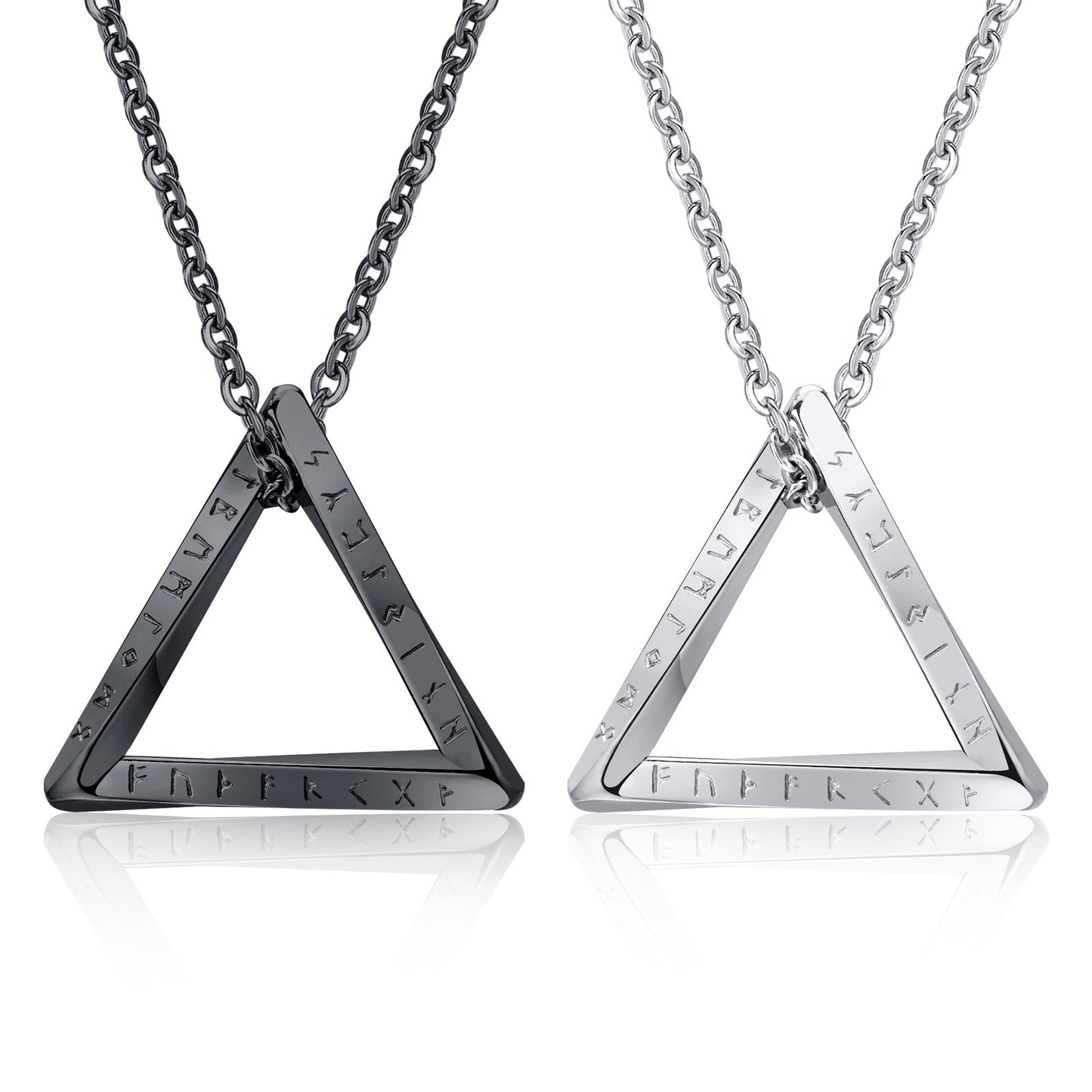 Kemstone Viking Runes Triangle Pendant Necklace – Stainless Steel Nordic Symbol Jewelry for Men Silver & Black PN-1707