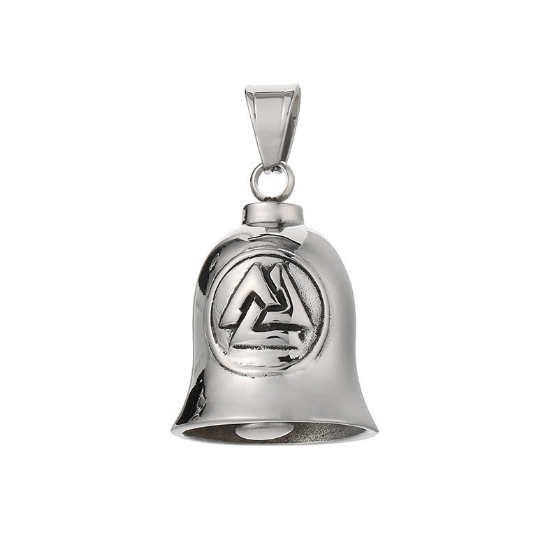 Kemstone Viking Symbol Bell Pendant Necklace for Men – Norse Masonic Cross Stainless Steel Biker Jewelry KP130935