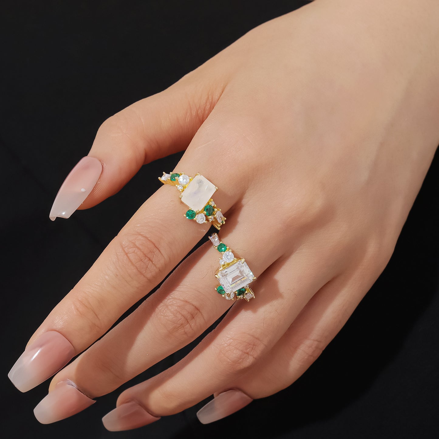 Kemstone 3 Carat Emerald-Cut Moissanite Ring – Gold-Plated Sterling Silver Vintage Engagement Jewelry for Women