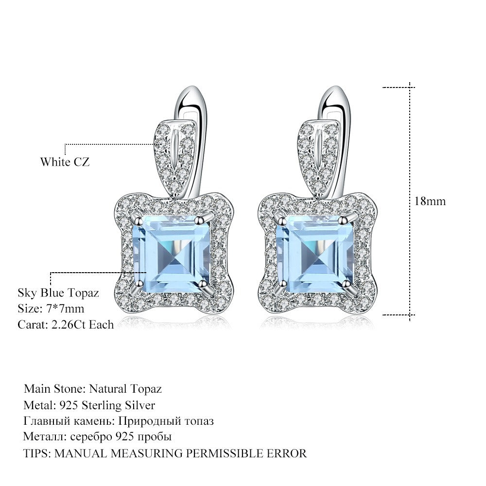 Pendientes Kemstone de plata de ley con topacio azul cielo y detalles de circonita blanca, diseño original, hechos a mano, K244284E