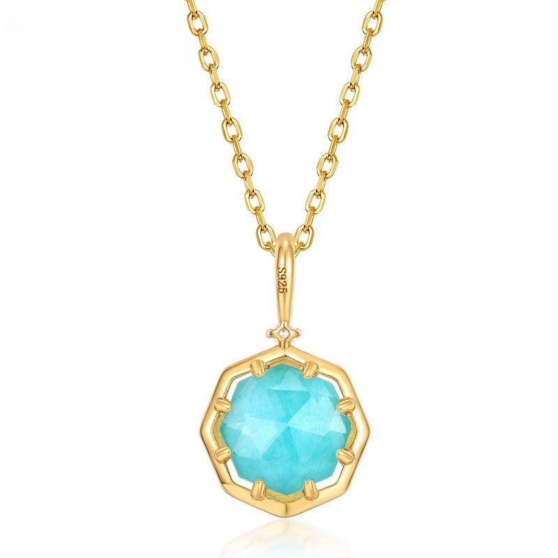 Collar con colgante de amazonita vintage y cristal blanco, diseño original artesanal de Kemstone - Plata de ley S925 con diseño geométrico