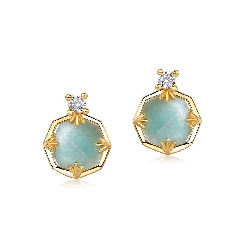 Pendientes de amazonita de diseño original hechos a mano por Kemstone - Estilo vintage chic en plata S925 y cristal blanco