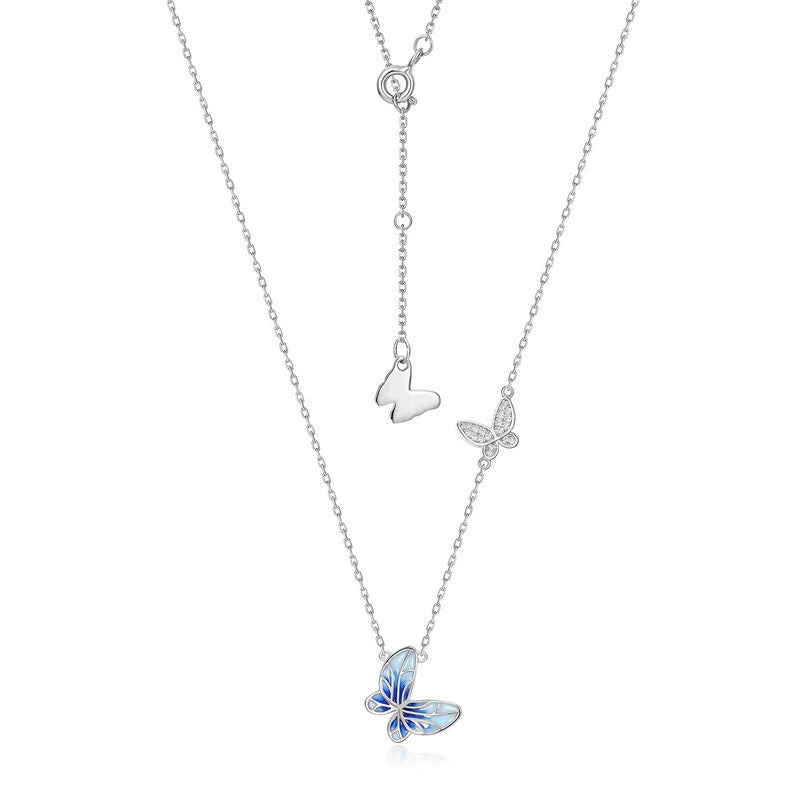 Collar con colgante de esmalte de diseño original, hecho a mano por Kemstone - Diseño floral de iris azul, joyería de plata de ley 925 para mujer, 45 cm