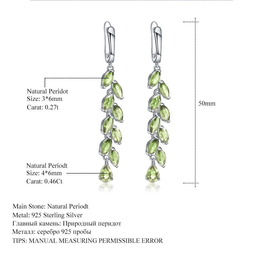 Pendientes colgantes de hoja de plata de ley S925 con peridoto natural, diseño original artesanal de Kemstone