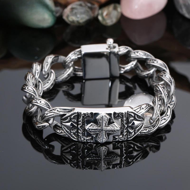 Kemstone Men’s Gothic Cross Bracelet – 17mm Vintage Stainless Steel Chain | KB15267-D