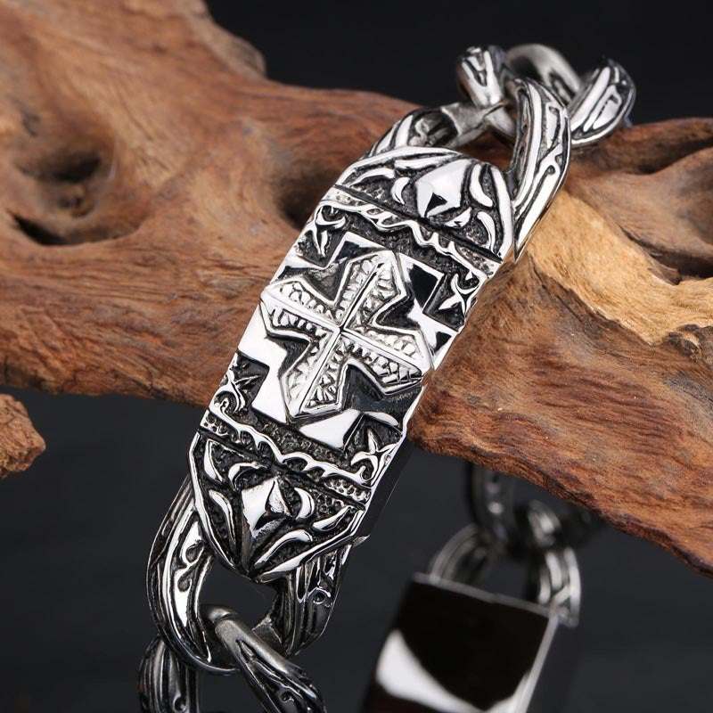 Kemstone Men’s Gothic Cross Bracelet – 17mm Vintage Stainless Steel Chain | KB15267-D