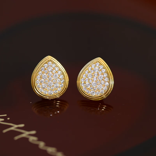 Pendientes de botón con lágrima pavé de plata de ley Kemstone | Pendientes vintage de cristal para mujer RSY-E278