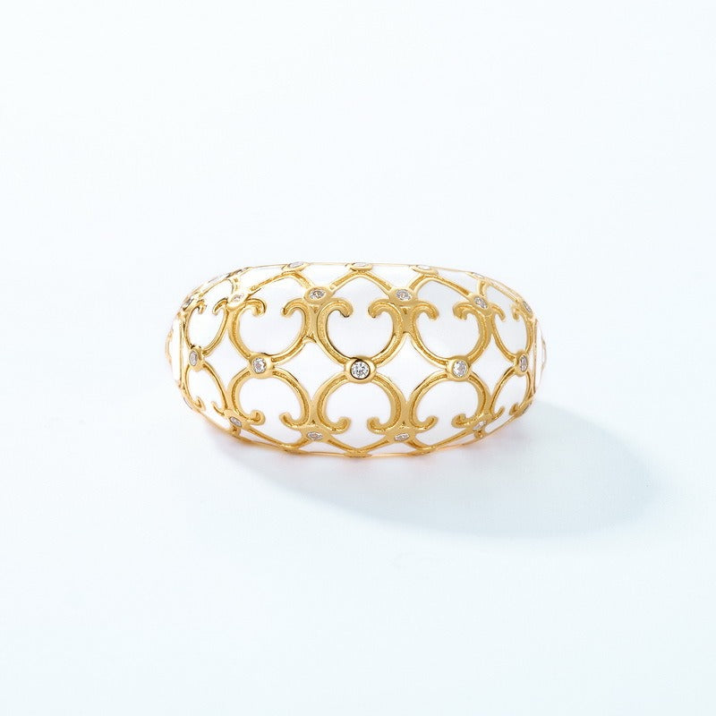 Anillo de esmalte original de Kemstone, hecho a mano, con diseño floral, plata S925 con baño de oro de 10 quilates.