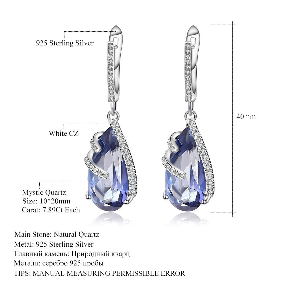 Pendientes colgantes de gota de agua de plata de ley con circonita blanca y cuarzo místico azul, diseño original artesanal de Kemstone