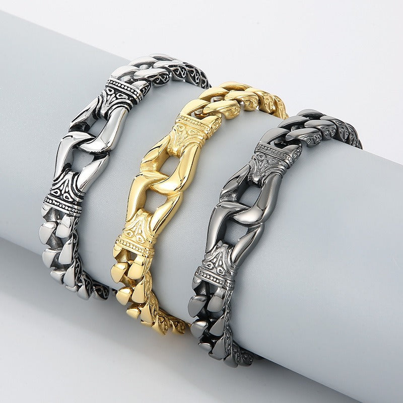 Vintage Stainless Steel Curb Chain Bracelet – 22cm Gothic & Street Style for Men KB23805-D