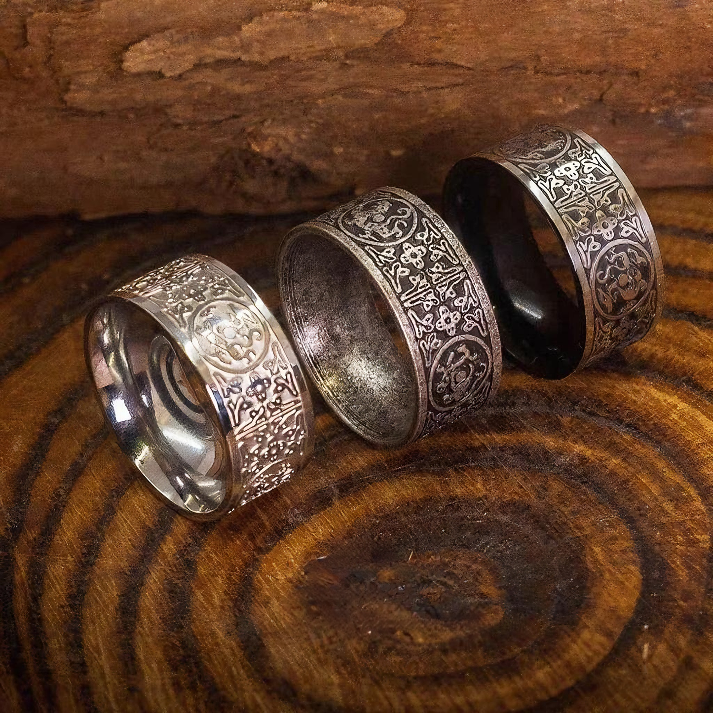 Kemstone Men’s Stainless Steel Wide Band Ring – Vintage Four Guardian Beasts Totem NW-JZ092