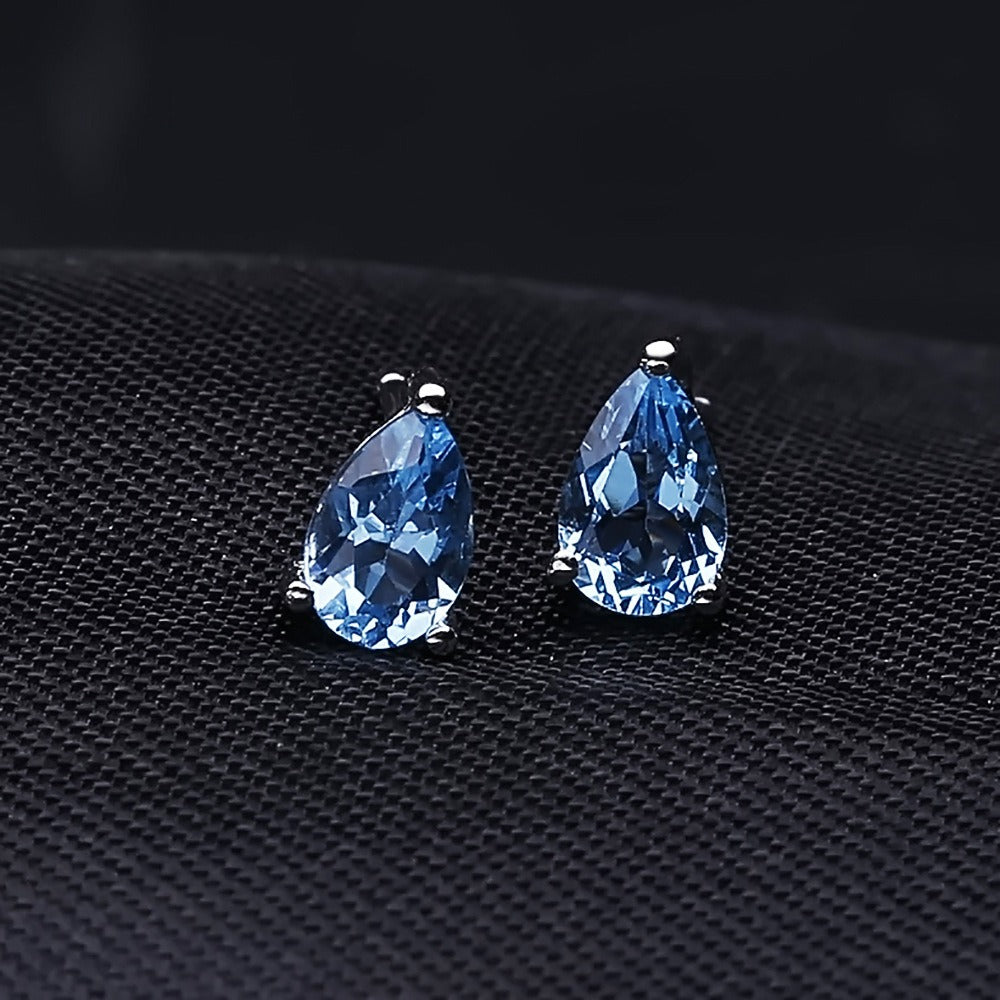 Pendientes de plata de ley con forma de pera de amatista natural, topacio azul y granate, hechos a mano, de Kemstone, con diseño original para mujer y niña.