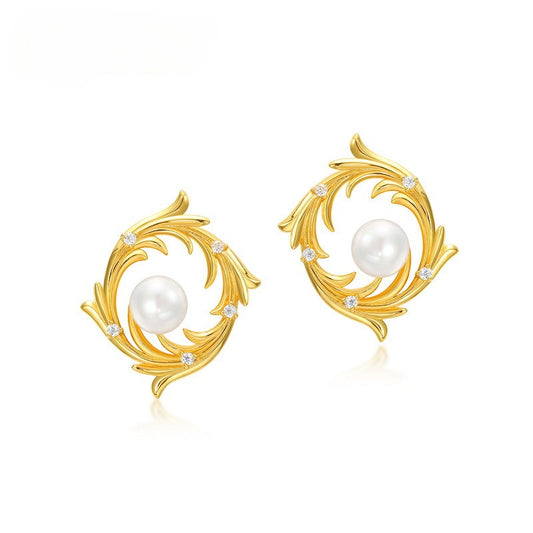 Elegantes pendientes de perla de plata S925 hechos a mano por Kemstone: diseño original - Diseño vintage de lujo