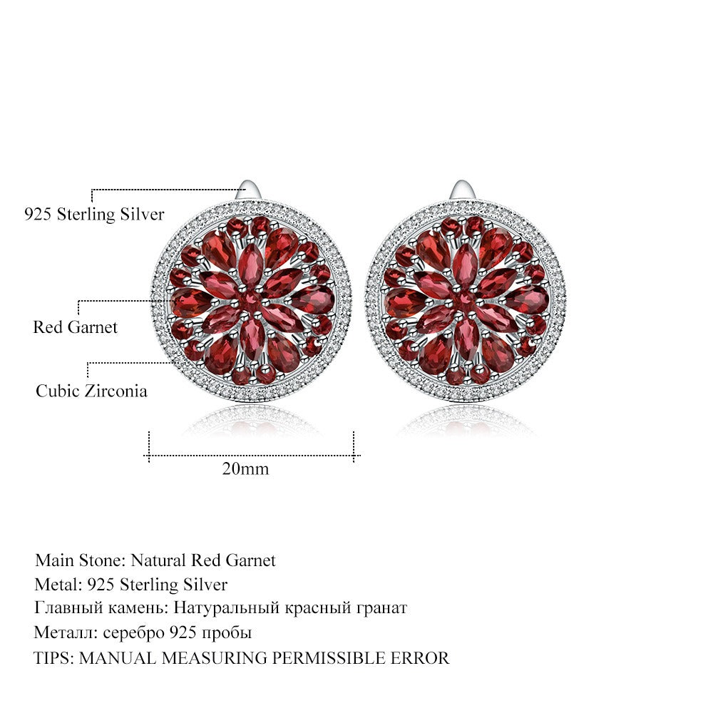 Pendientes Kemstone de plata de ley 925 con granate rojo y detalles de circonita cúbica, diseño original, hechos a mano, K245023E