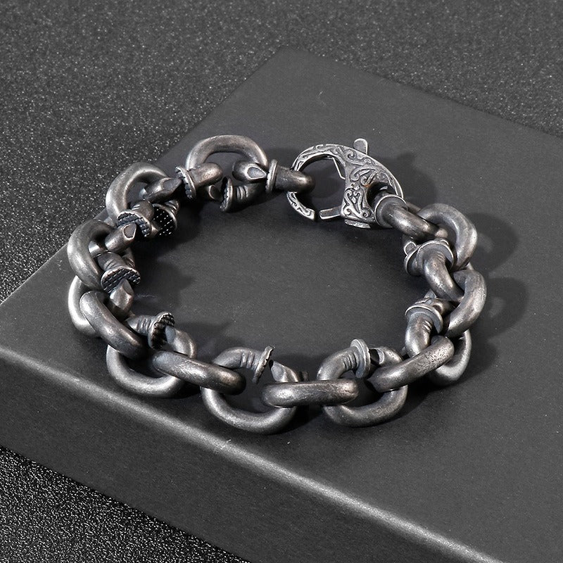 Kemstone Nail Cuff Chain Bracelet – Stainless Steel Punk Men’s Jewelry Vintage Rustic Finish KB126373