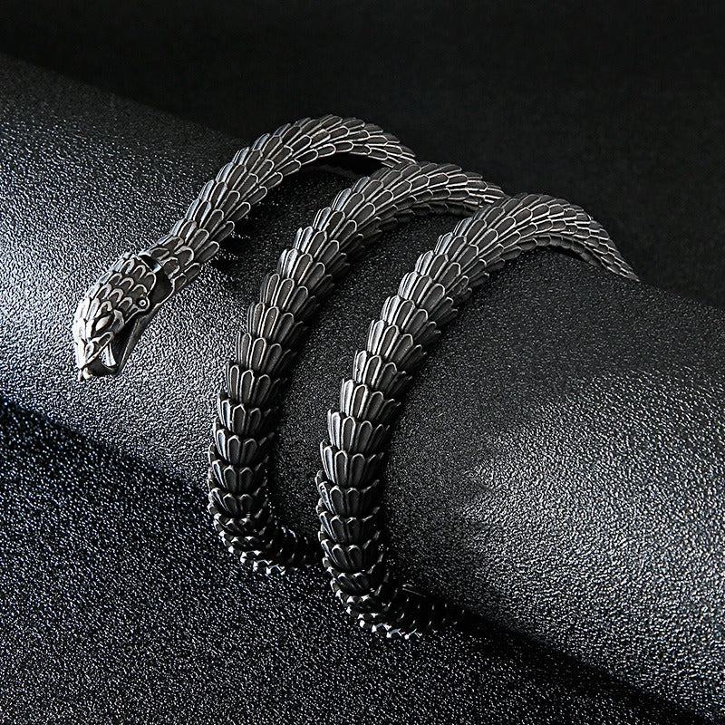 Gothic Snake Scale Chain Bracelet & Necklace – Vintage Titanium Steel Serpent Jewelry for Men KB126122