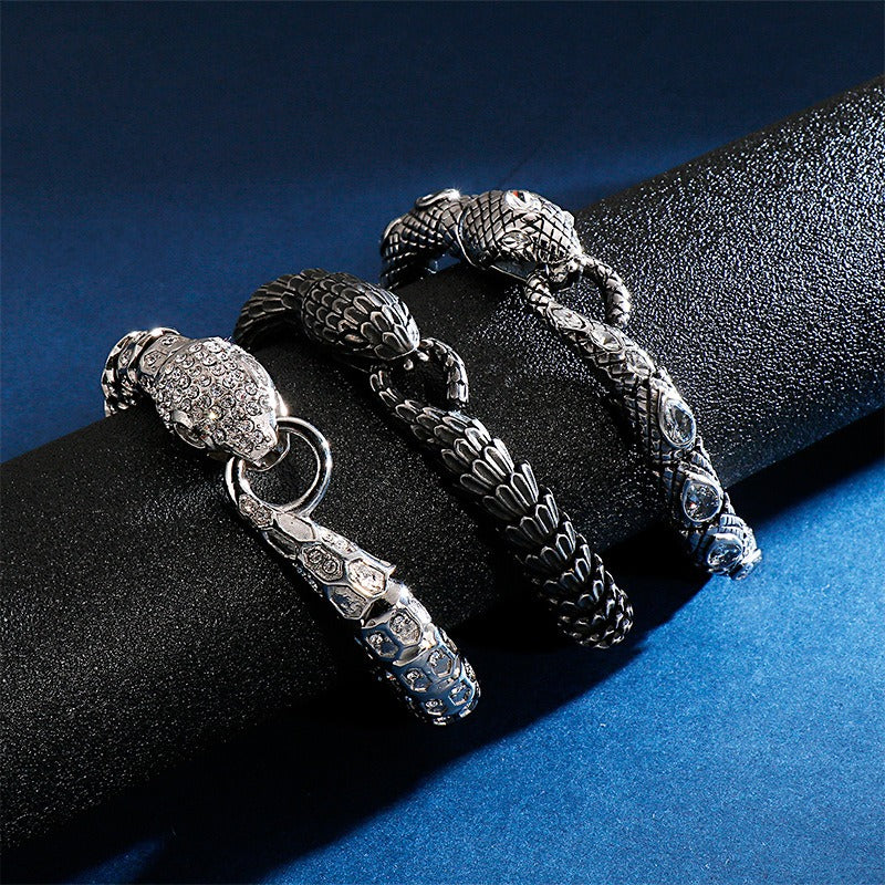 Gothic Snake Scale Chain Bracelet & Necklace – Vintage Titanium Steel Serpent Jewelry for Men KB126122