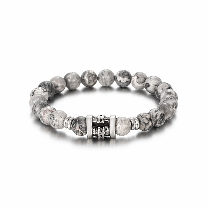 Kemstone Vintage Skull & Natural Stone Beaded Bracelet – Titanium Steel Men’s Jewelry KB183247-TLX