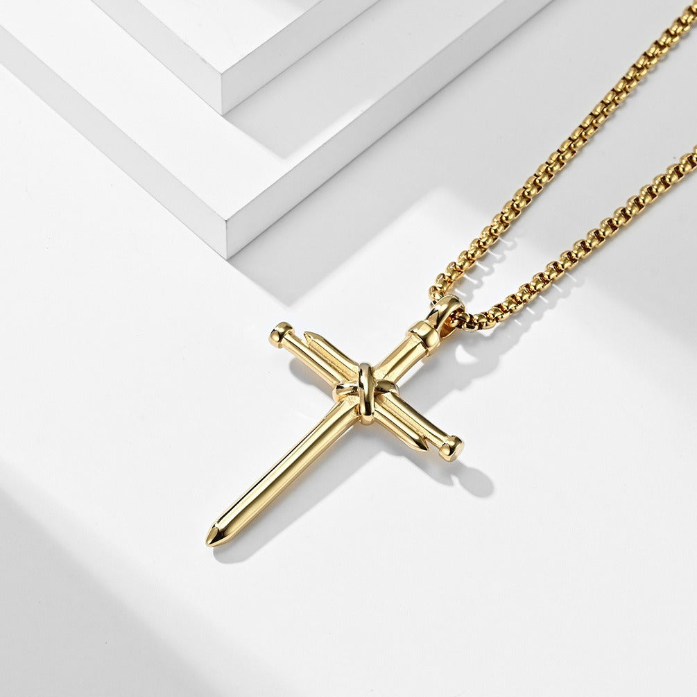 Kemstone Stainless Steel Nail Cross Pendant Necklace – Vintage Strength Men’s Jewelry K-PT352
