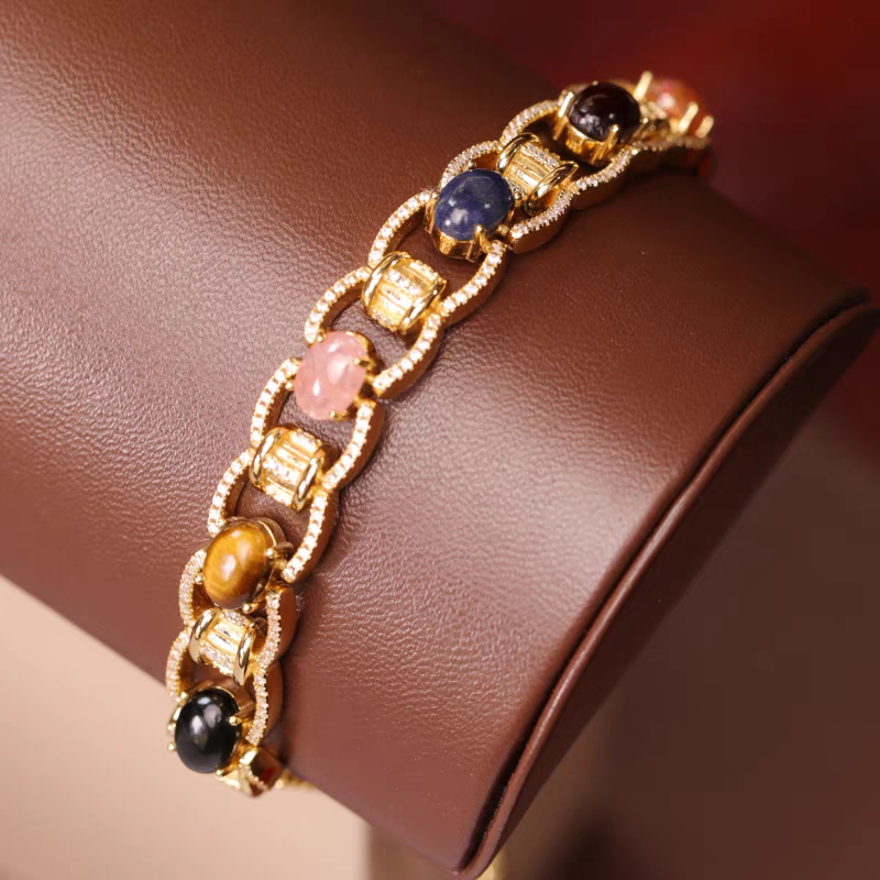 Kemstone Resonance of Gemstones Bracelet – Vintage 925 Sterling Silver Adjustable Cuff with Natural Stone Inlays