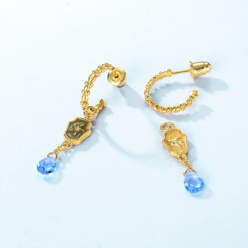 Pendientes Kemstone con diseño floral original, hechos a mano, en plata de ley S925 con incrustaciones de cristal azul, para mujer.