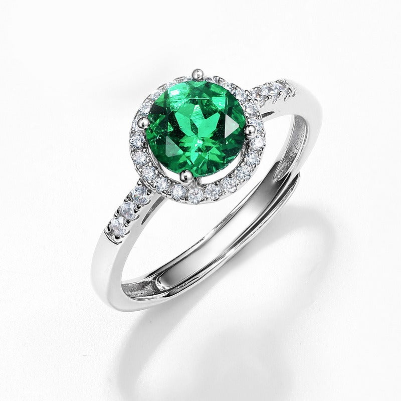 Anillo de plata S925 para mujer, diseño original artesanal de Kemstone, con esmeralda cultivada en laboratorio vintage. Anillos abiertos para mujer.
