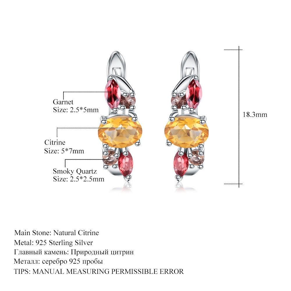 Pendientes colgantes de plata de ley con citrino y granate natural, diseño original, hechos a mano por Kemstone.