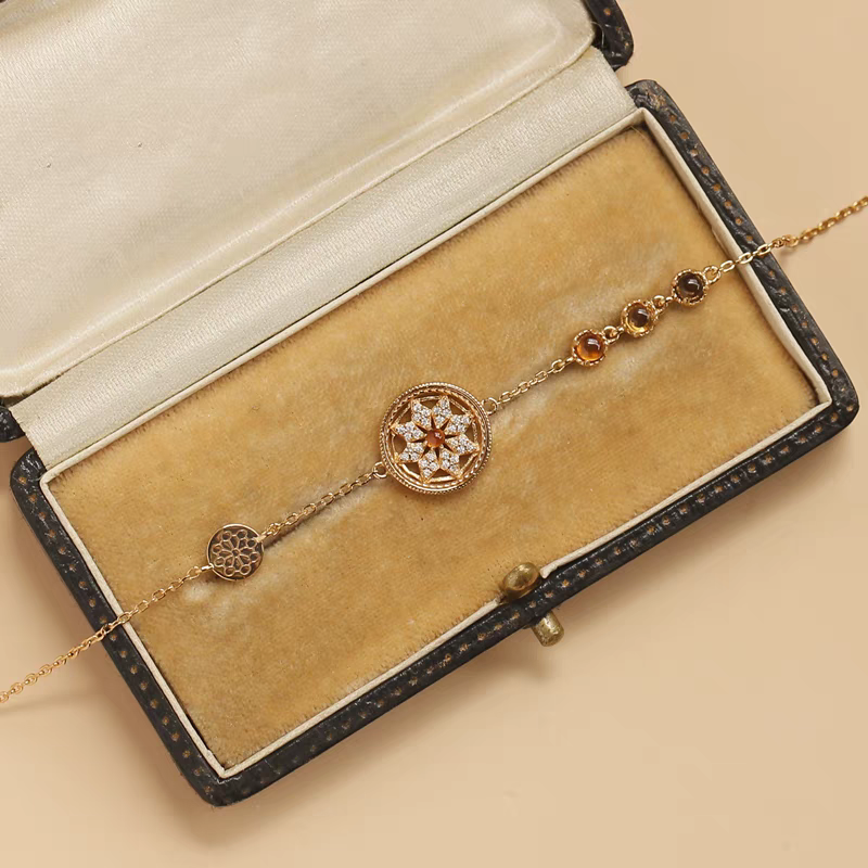 Kemstone Sunset Ferris Wheel Bracelet – 925 Sterling Silver Gold Plated with Spessartite Garnet, Citrine & Smoky Quartz