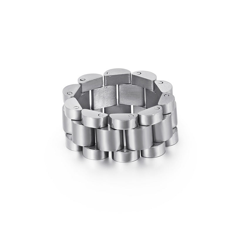 Kemstone Watch Chain Ring – Stainless Steel Hip-Hop Minimalist Jewelry for Men & Women KR86690