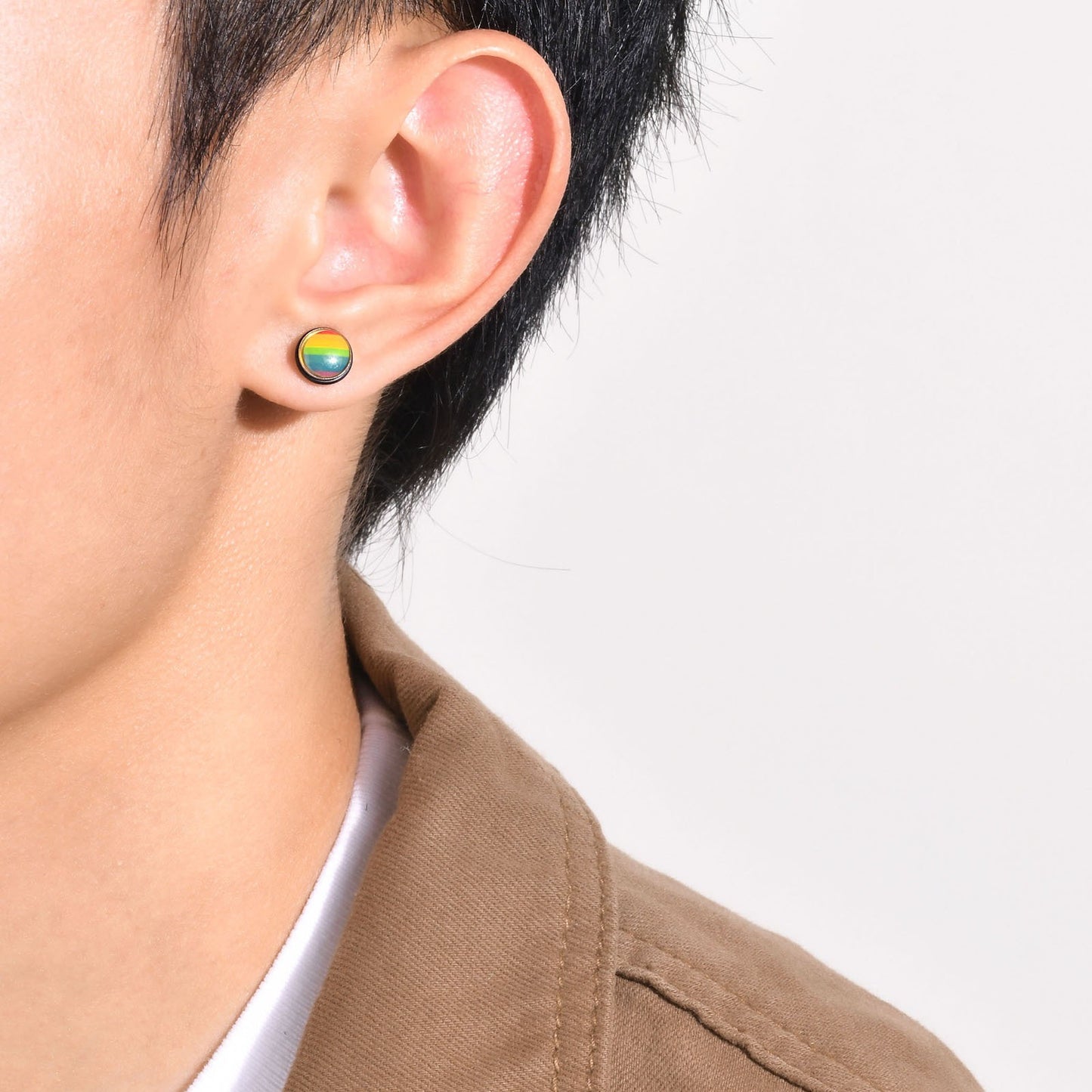 Kemstone Titanium Steel Gradient Ear Studs – Hypoallergenic 9mm Six-Tone Minimalist Jewelry PE-001