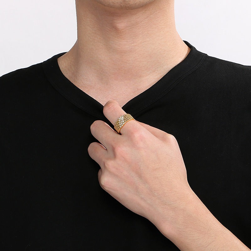 Kemstone Men’s Beaded Ring – Stainless Steel Hip-Hop Style Rhinestone Rows KR1088275-K