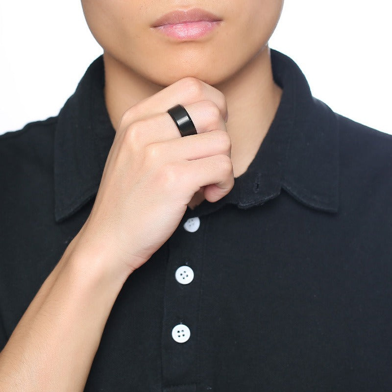 Kemstone Black Minimalist Ring – Polished Stainless Steel, Customizable Band R-400