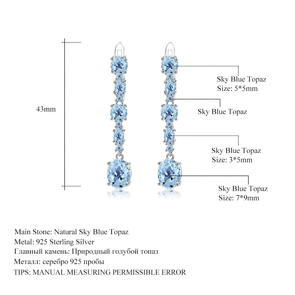 Pendientes de topacio azul de diseño original hechos a mano por Kemstone: pendientes colgantes de piedras preciosas naturales, pendientes de gancho francés de plata de ley S925 para mujer