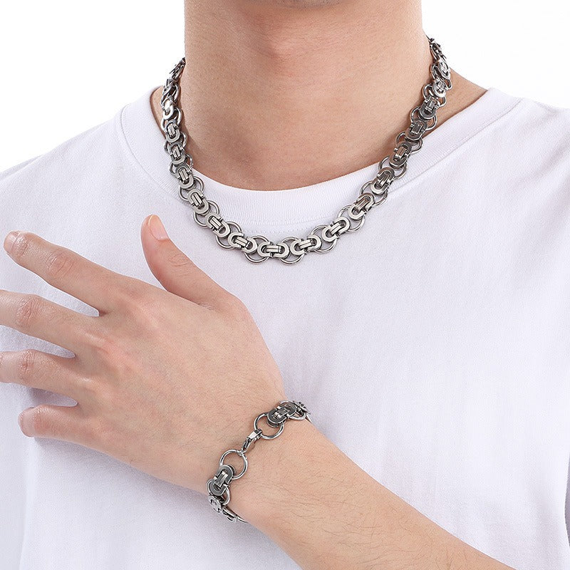 Kemstone Men’s Byzantine Chain – 15mm Stainless Steel Necklace & Bracelet | Hip Hop Gothic KB157714-Zm
