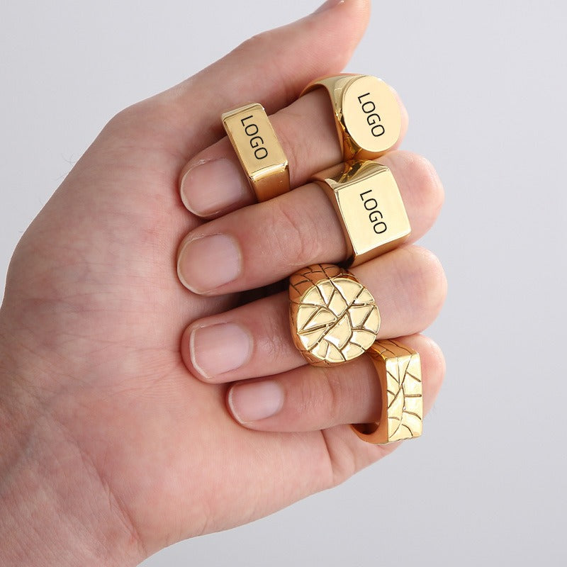 Kemstone Cracked Texture Geometric Stainless Steel Ring β Statement Gothic Jewelry | KR45394-K