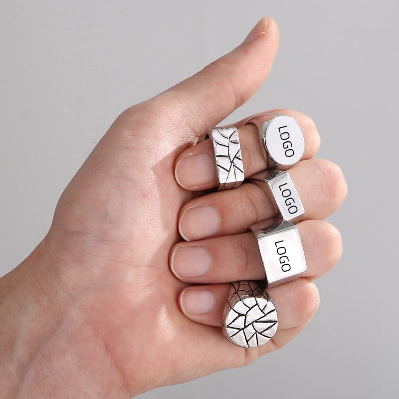 Kemstone Cracked Texture Geometric Stainless Steel Ring β Statement Gothic Jewelry | KR45394-K
