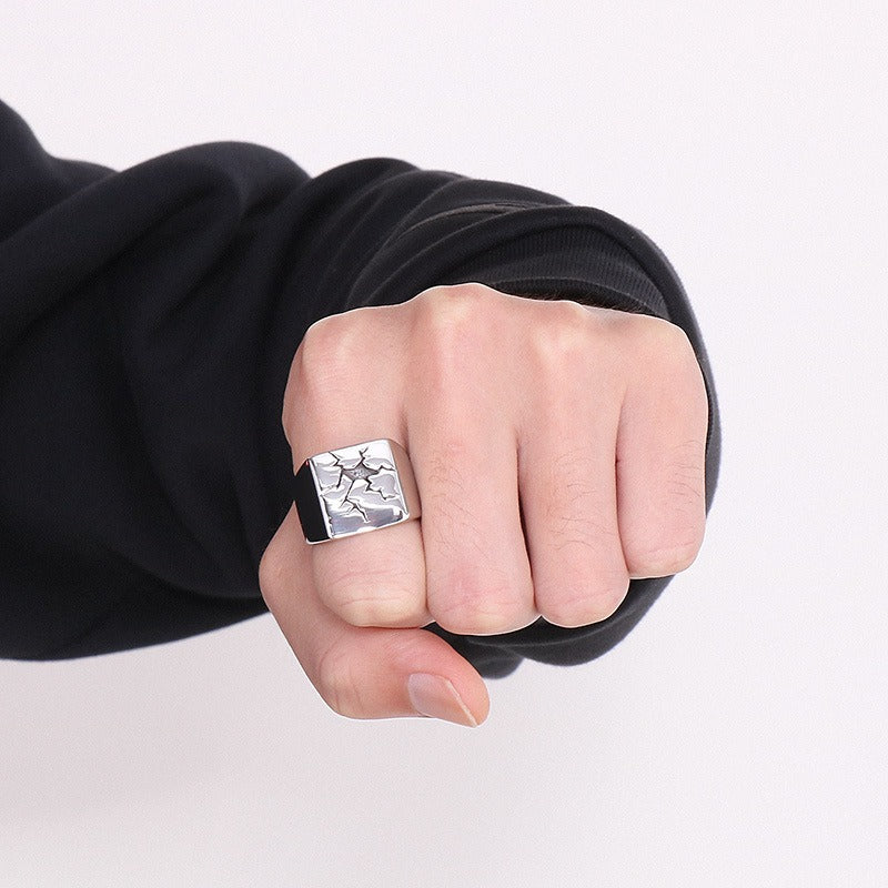 Kemstone Cracked Texture Stainless Steel Signet Ring – Gothic Punk Style for Men KR105940-GC
