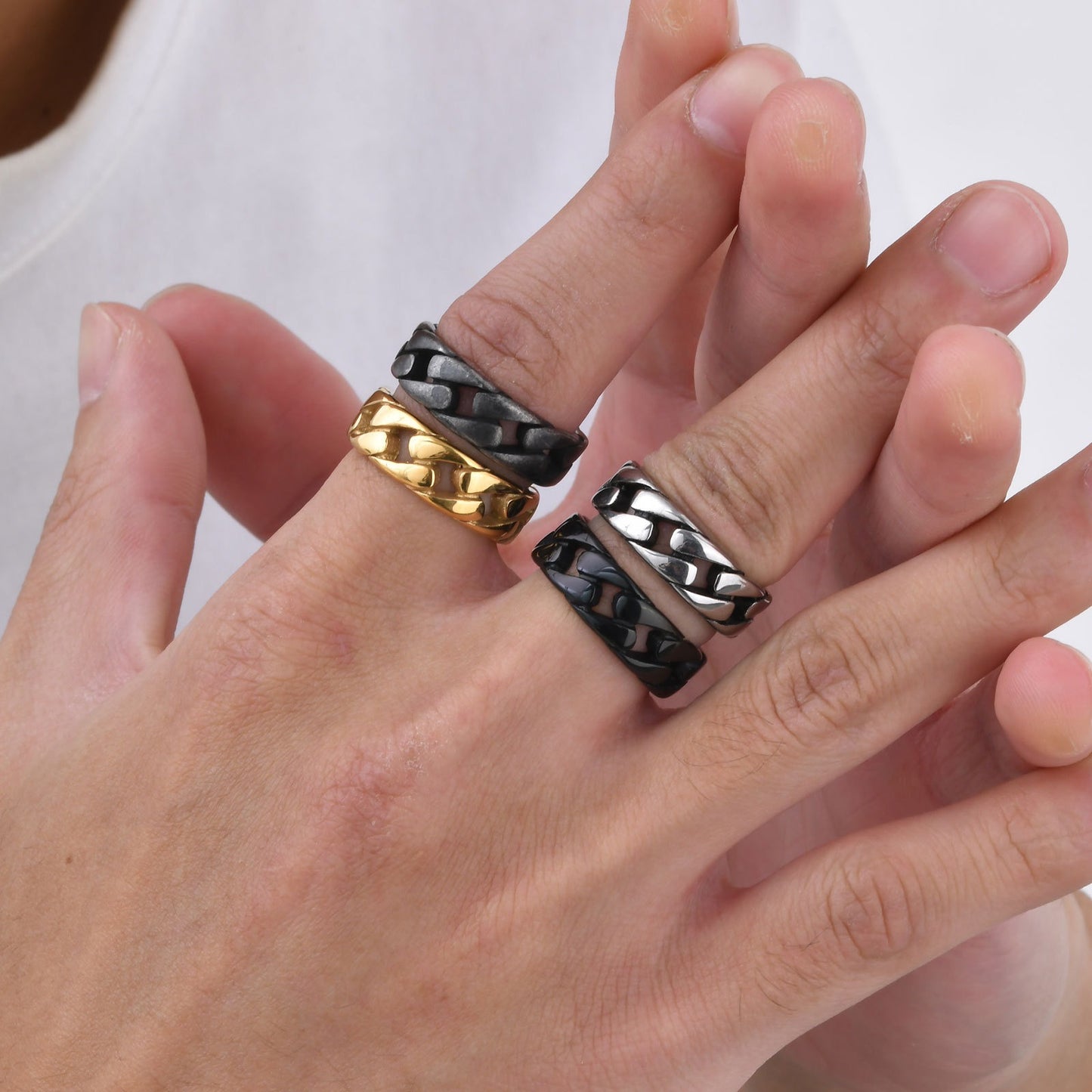 Kemstone Cuban Chain Link Ring – Bold Stainless Steel Biker Band for Men R495
