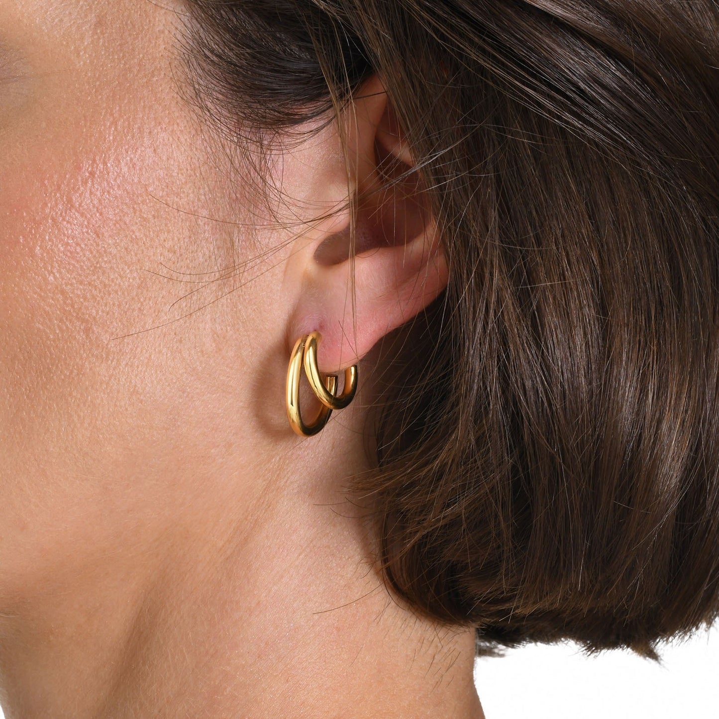 Pendientes de aro doble de acero inoxidable Kemstone | Accesorios minimalistas en forma de C para mujer EH-509