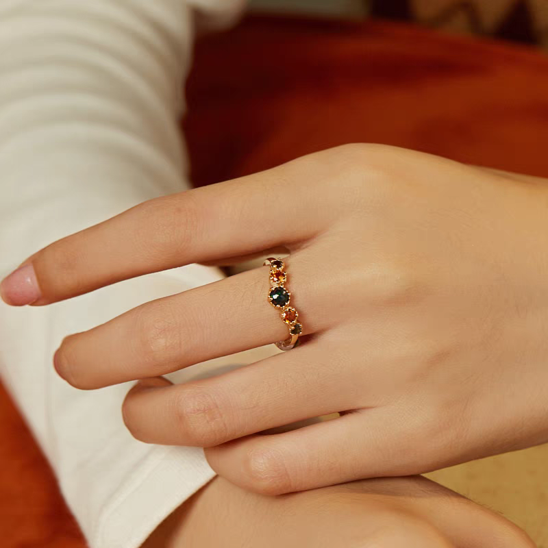 Dusk at Sunset Adjustable Ring – Black Opal, Citrine & Smoky Quartz | 925 Sterling Silver Gold Vermeil | Kemstone