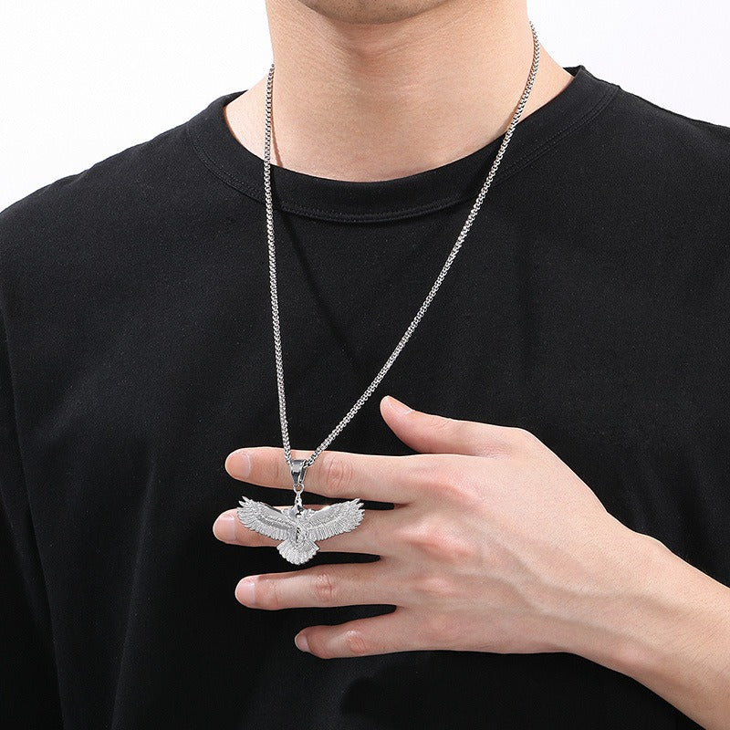 Kemstone Eagle Wingspan Pendant Necklace – 316L Stainless Steel Bold Men's Jewelry KP130928