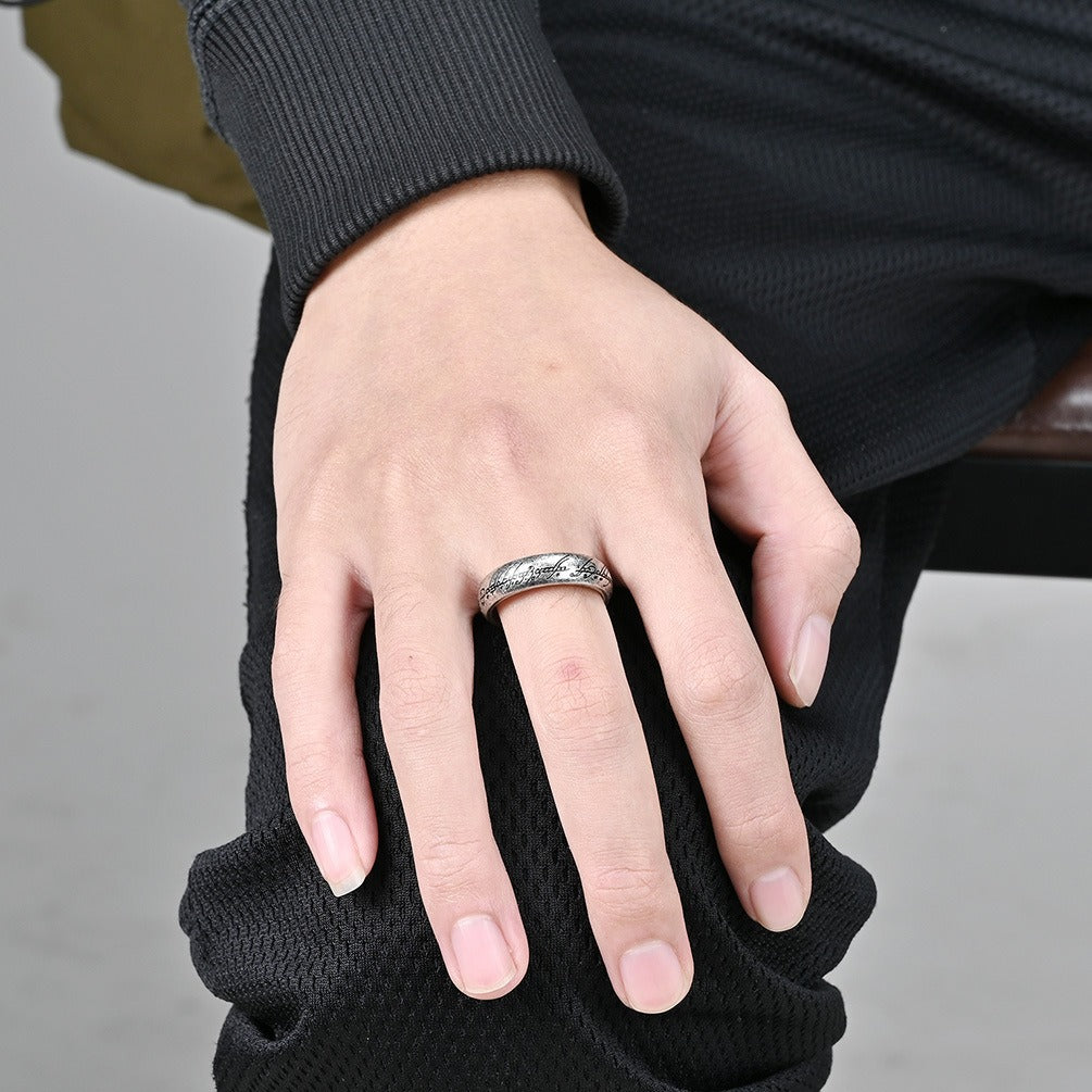 Kemstone Elvish Script Ring β 316L Stainless Steel Norse Gothic Fantasy Band | K-R707
