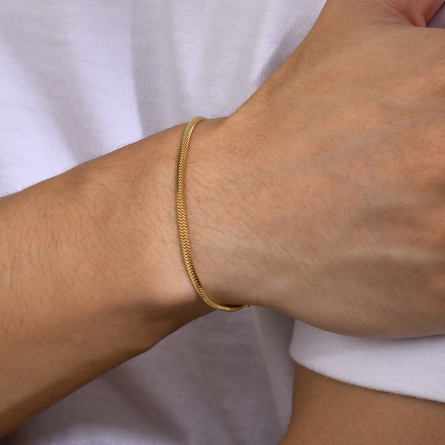 Kemstone Square Snake Chain Bracelet – Gold Stainless Steel Minimalist Men’s Jewelry BR-1498