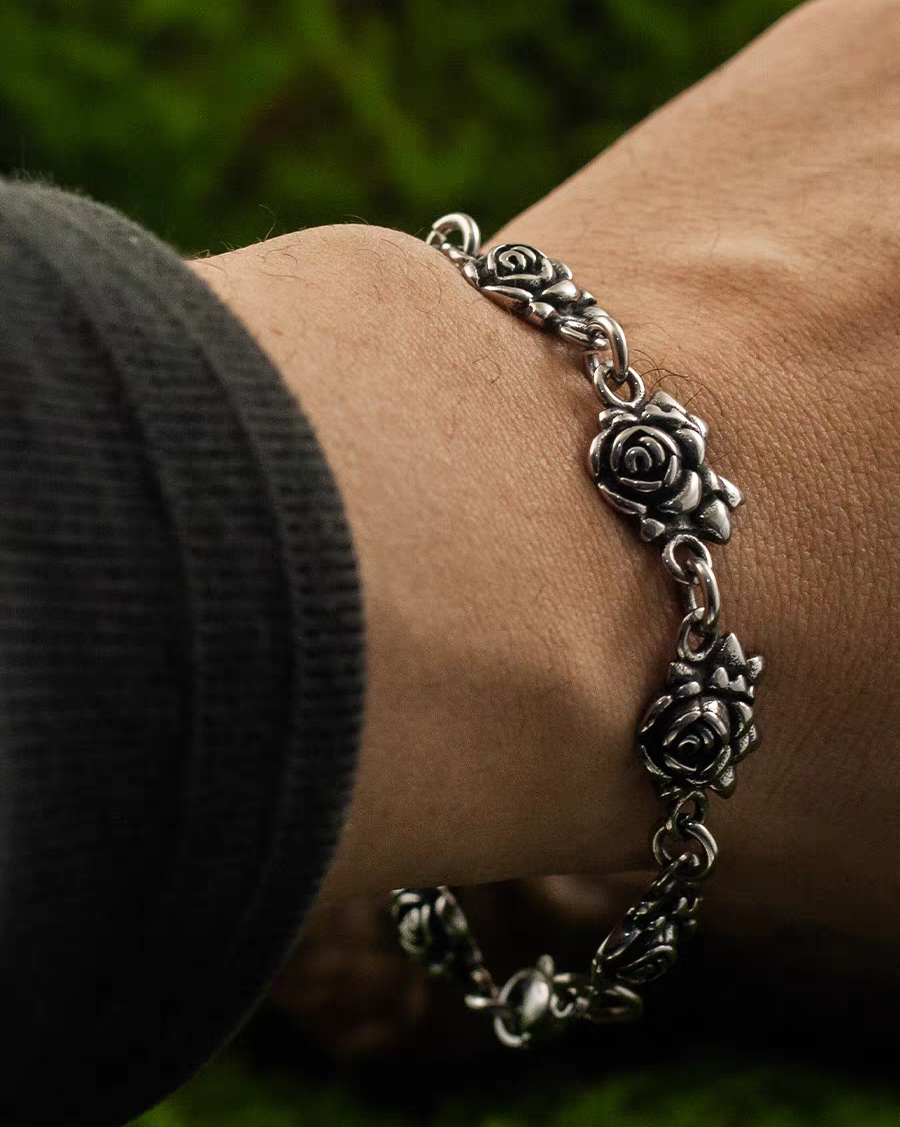 Kemstone Gothic Rock Rose Vintage Punk Titanium Steel Bracelet – For Men & Women Retro Jewelry