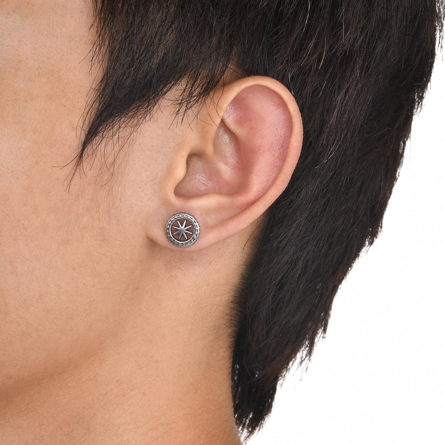 Kemstone Handcrafted Steel Octagram Stud Earrings – Distressed Silver Edgy Men’s Jewelry ES-432
